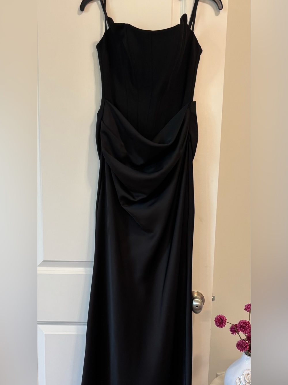 Elegant Black Draped Evening Dress - Women's Formal Gown